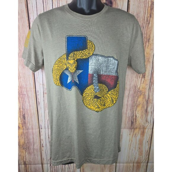 Texas Rattlesnake Graphic T-Shirt Medium Bella+Canvas Unisex Heathered Olive - Picture 1 of 7